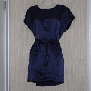 The J.Peterman Company Navy Blue Silk sleeveless  Tunic Top Blouse Size:M